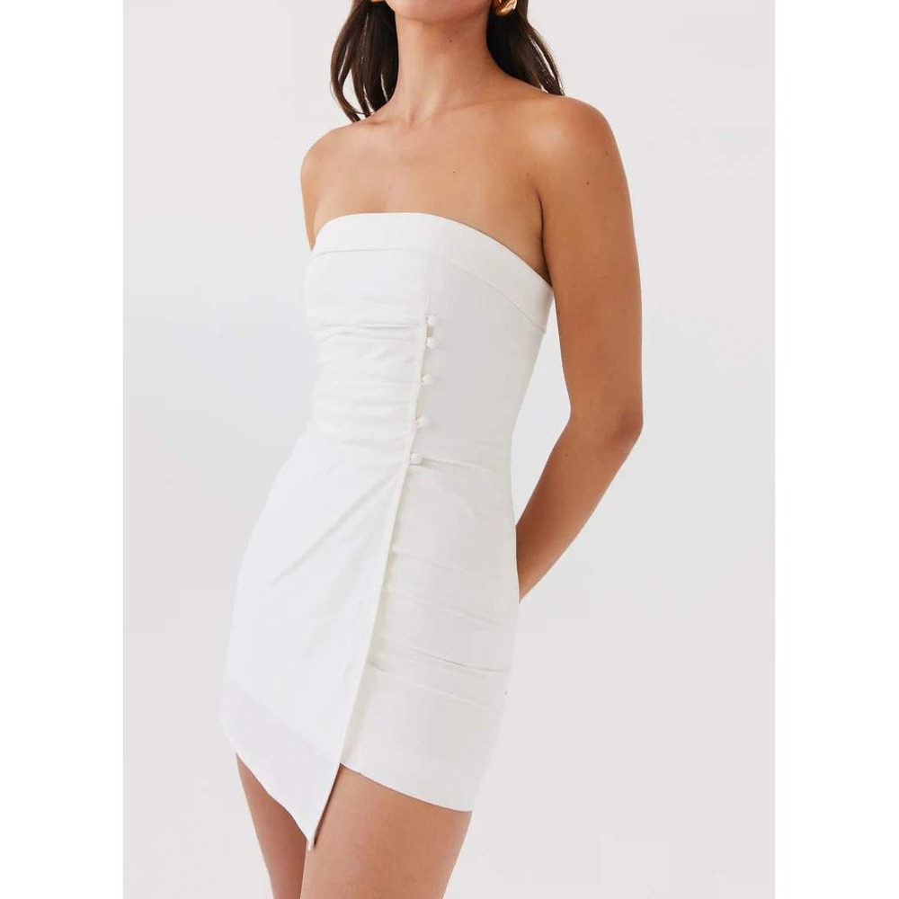 Peppermayo Lavinia Linen Tube‎ Mini Dress 18 White Women Strapless Ruched Wrap